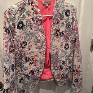 Floral Pink, Blue & White Blazer Vibrant Print Sz M